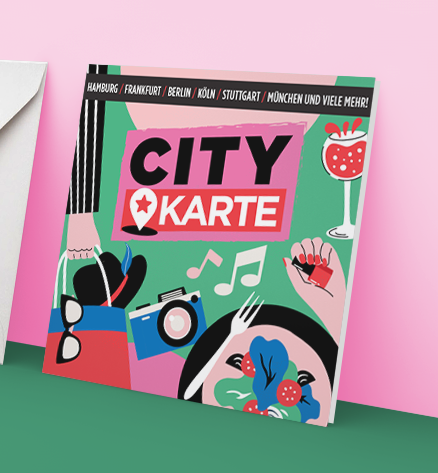 Gutscheingold City Produktabbildung mit lila Hintergrund.